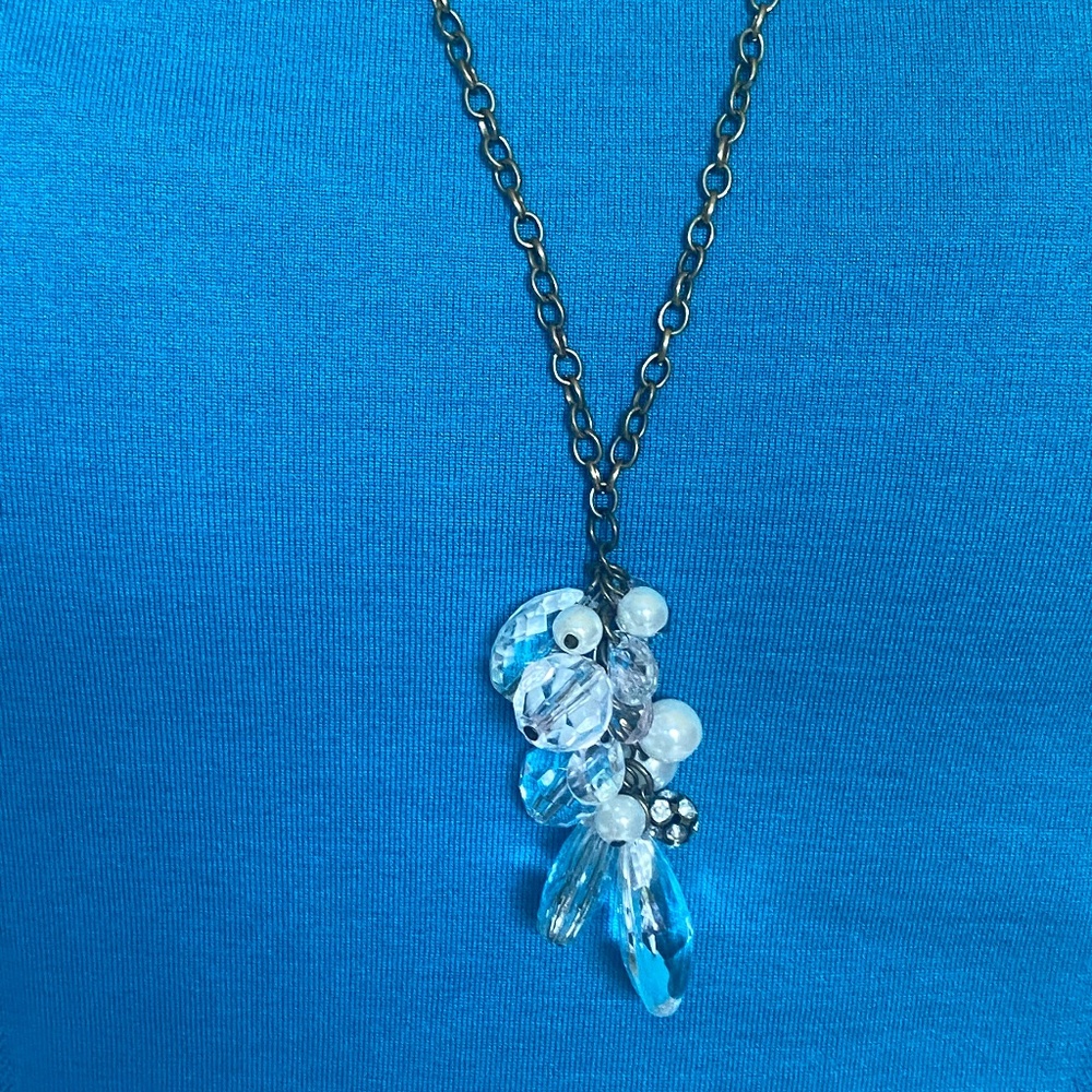 clear bead bauble long chain necklace